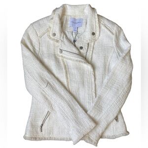 Carolina Belle Womens Jacket Size M Off White Fringe Zip Up NWT